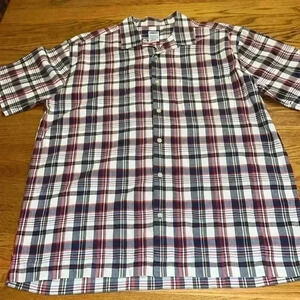 Old Navy button up blue plaid short sleeve size large shirt.